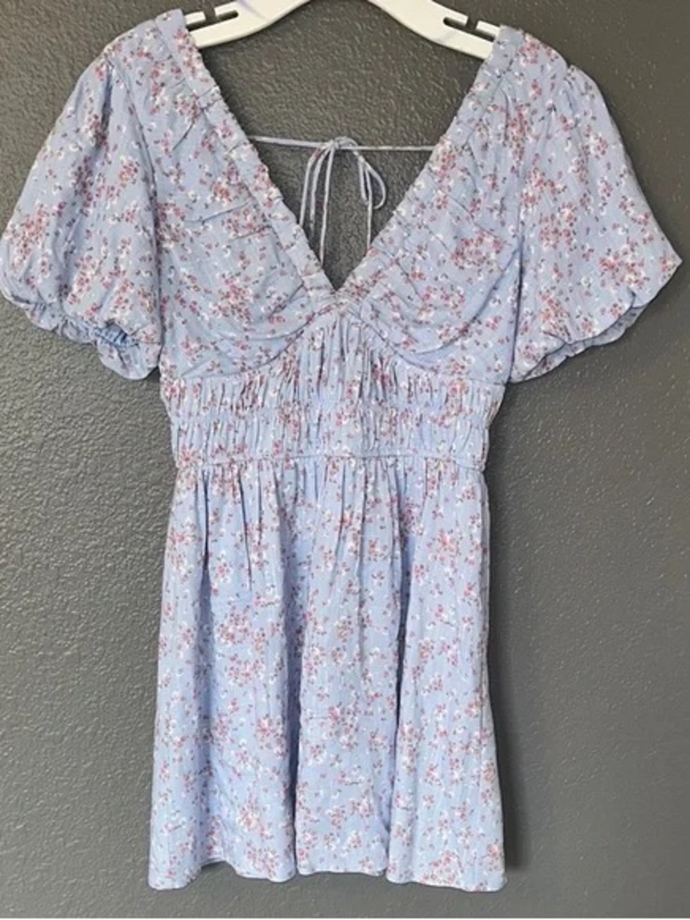 Altar'd State Powder Blue Floral Tie-Back Mini Dress